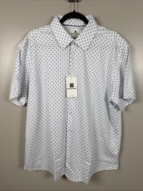 Brooklyn Brigade White Short-Sleeve Button-Down with Navy Geo Print